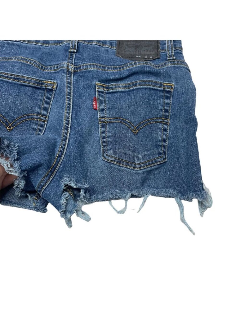 Levis 511 Cutoff Shorts Girls Blue Stretch Denim Fringe Slim Fit Size 14 - Picture 11 of 11